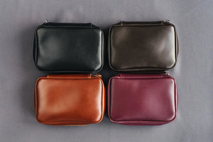 Zippered Leather Cable Organizer with Handle | Travel Tech Pouch