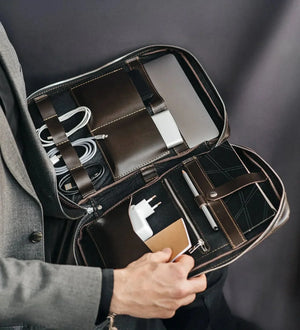 Smooth Leather A4 Folio for Laptop, Cables, Documents