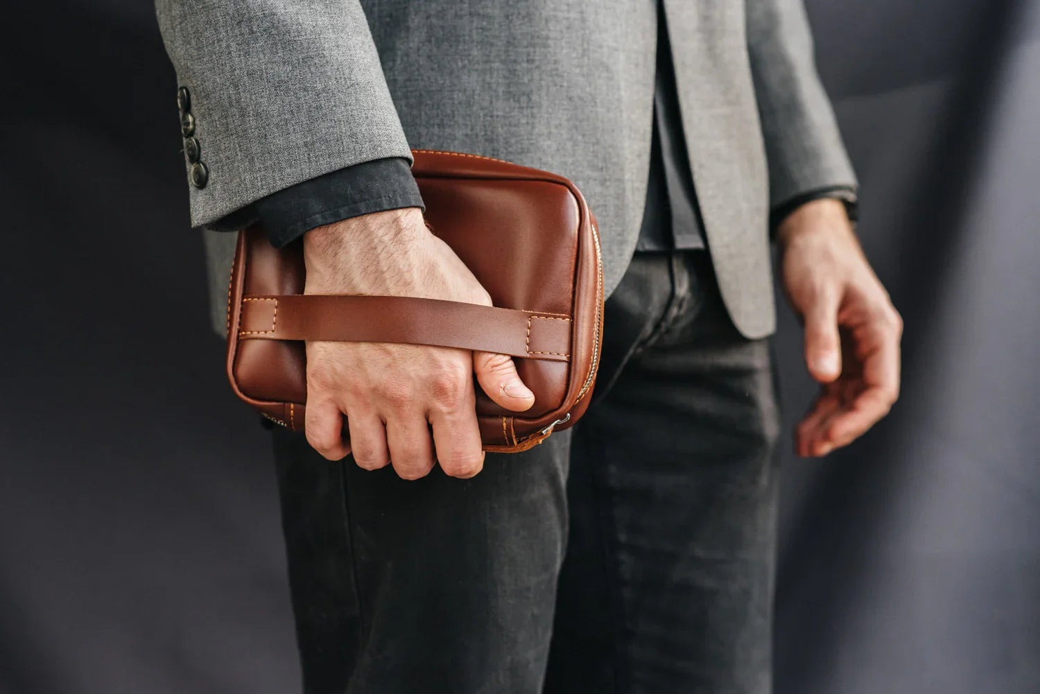 Zippered Leather Cable Organizer with Handle | Travel Tech Pouch