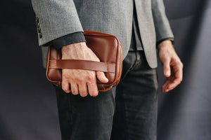 Zippered Leather Cable Organizer with Handle | Travel Tech Pouch