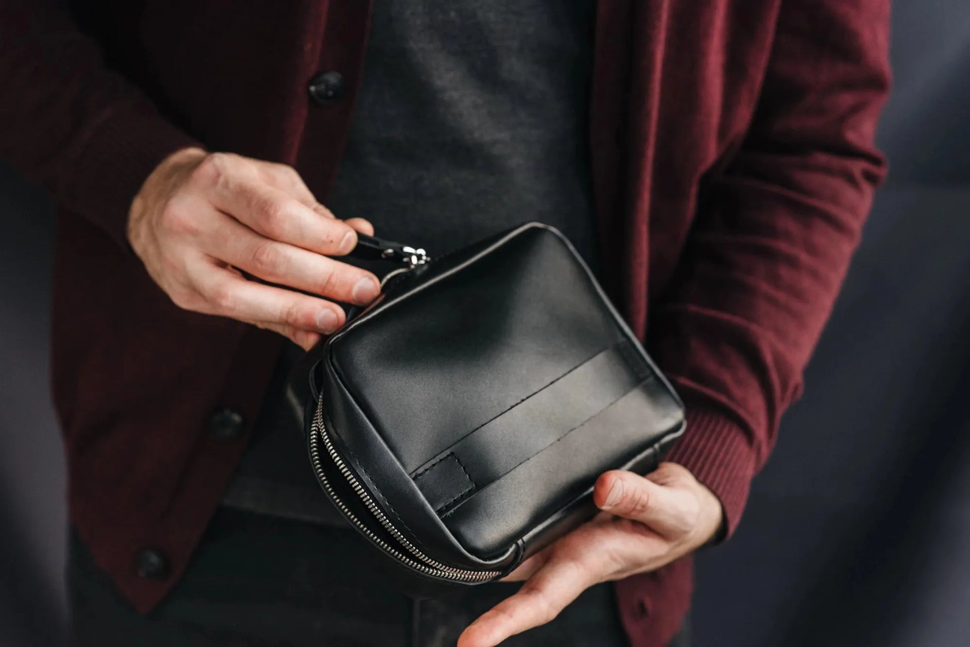 Zippered Leather Organizer for Cables and Tech | Black - Wenderfarer