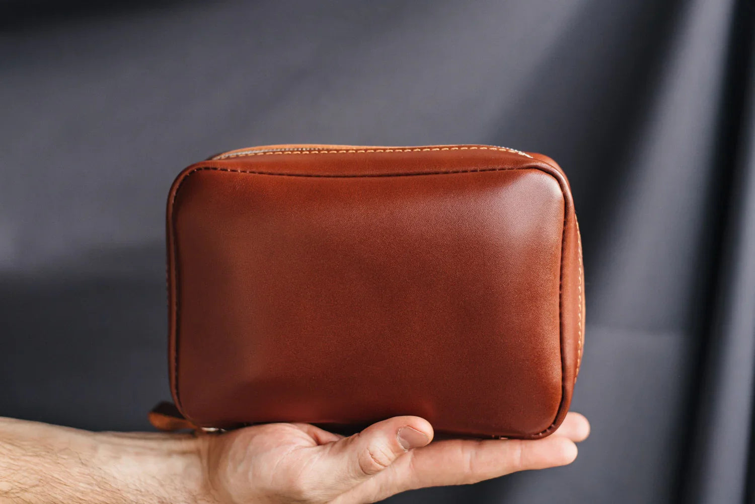 Zippered Leather Cable Organizer with Handle | Travel Tech Pouch