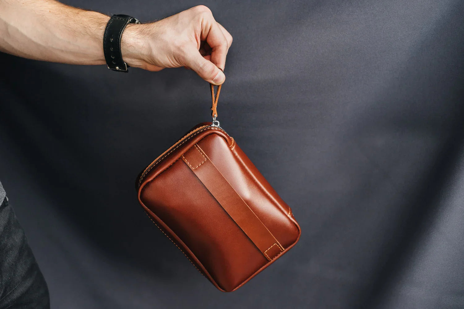 Zippered Leather Cable Organizer with Handle | Travel Tech Pouch