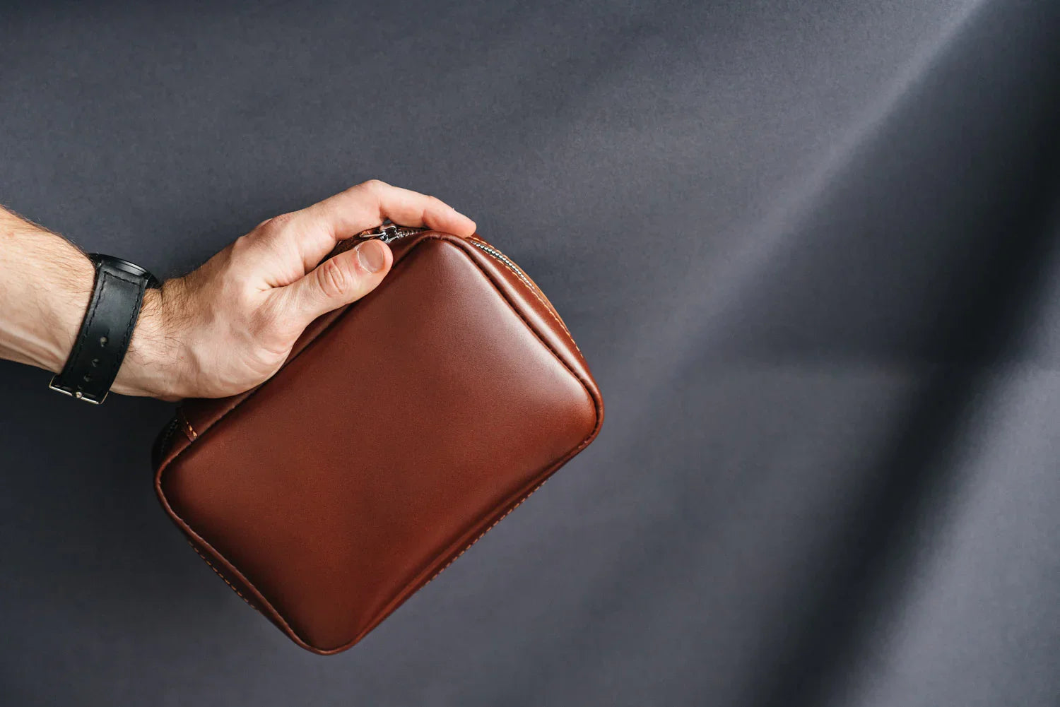 Zippered Leather Cable Organizer with Handle | Travel Tech Pouch