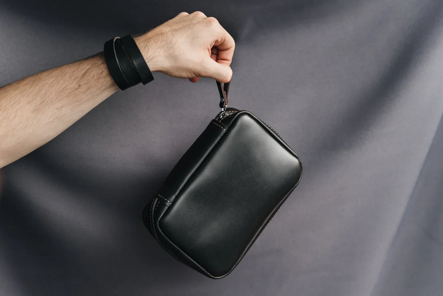 Zippered Leather Cable Organizer with Handle | Travel Tech Pouch