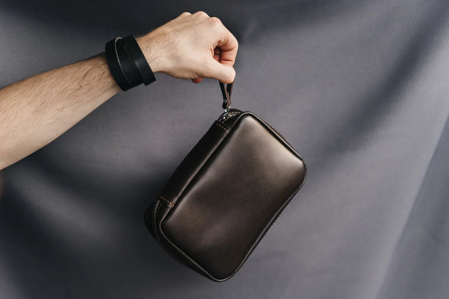 Zippered Leather Cable Organizer with Handle | Travel Tech Pouch