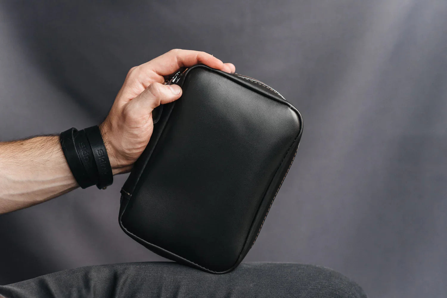 Zippered Leather Cable Organizer with Handle | Travel Tech Pouch