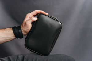 Zippered Leather Cable Organizer with Handle | Travel Tech Pouch