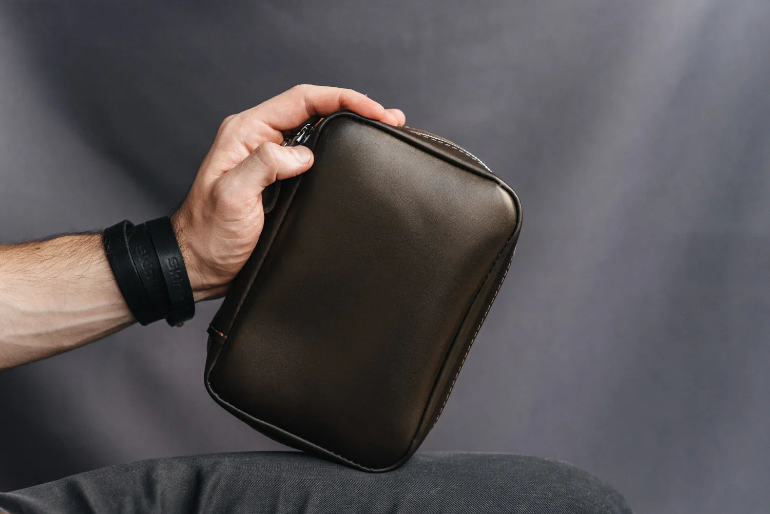 Zippered Leather Cable Organizer with Handle | Travel Tech Pouch