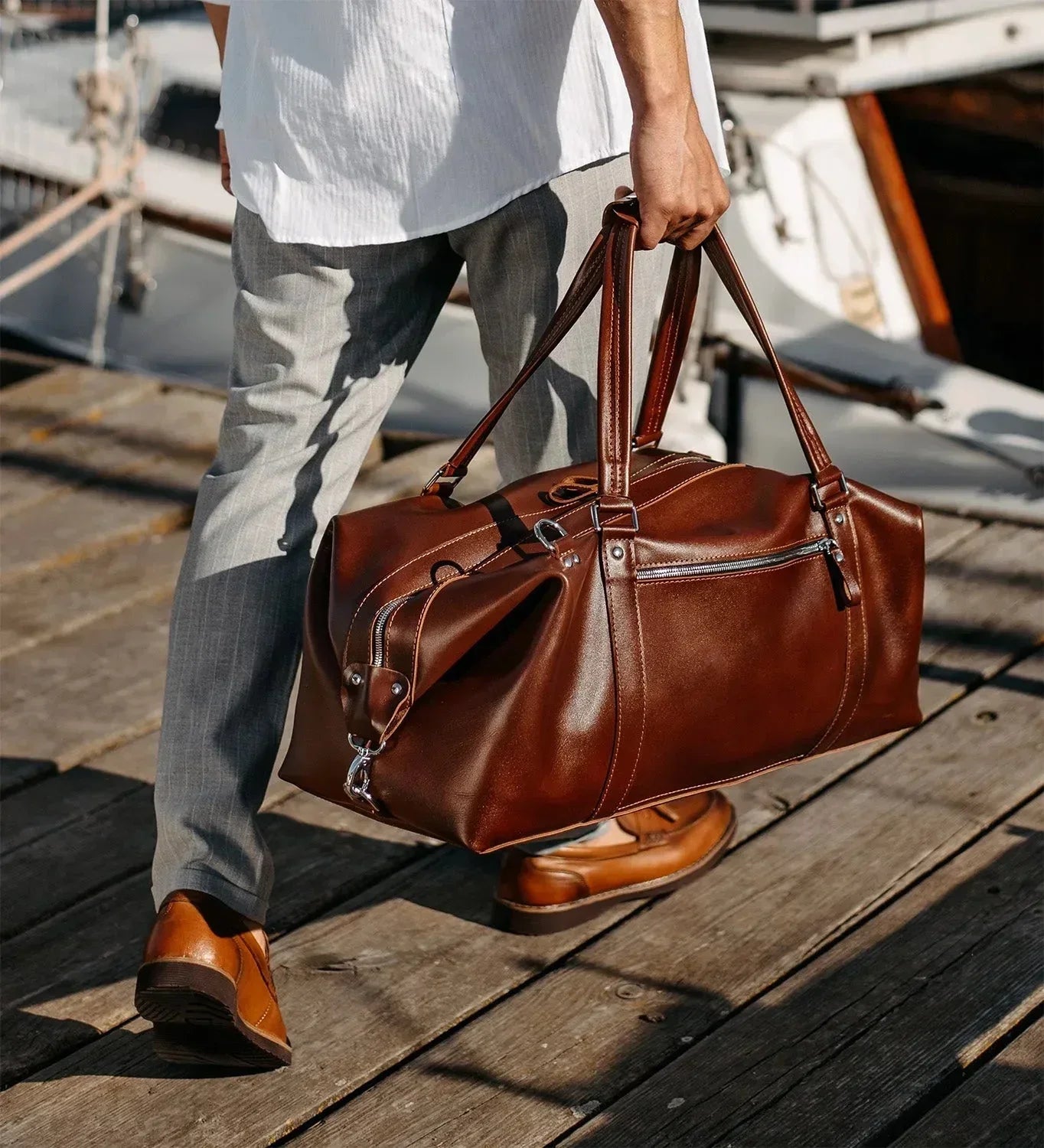 Leather Travel Set – Weekender Bag with Dopp Kit & Passport Cover & Luggage Tag Gift