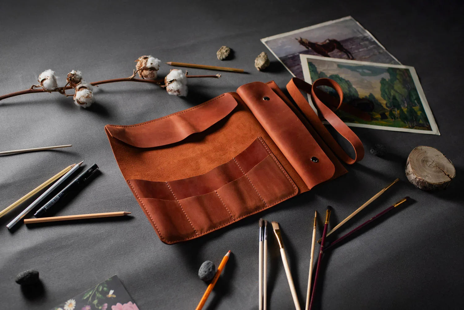 Artist’s Brush and Tool Roll – Handmade in Waxed Leather