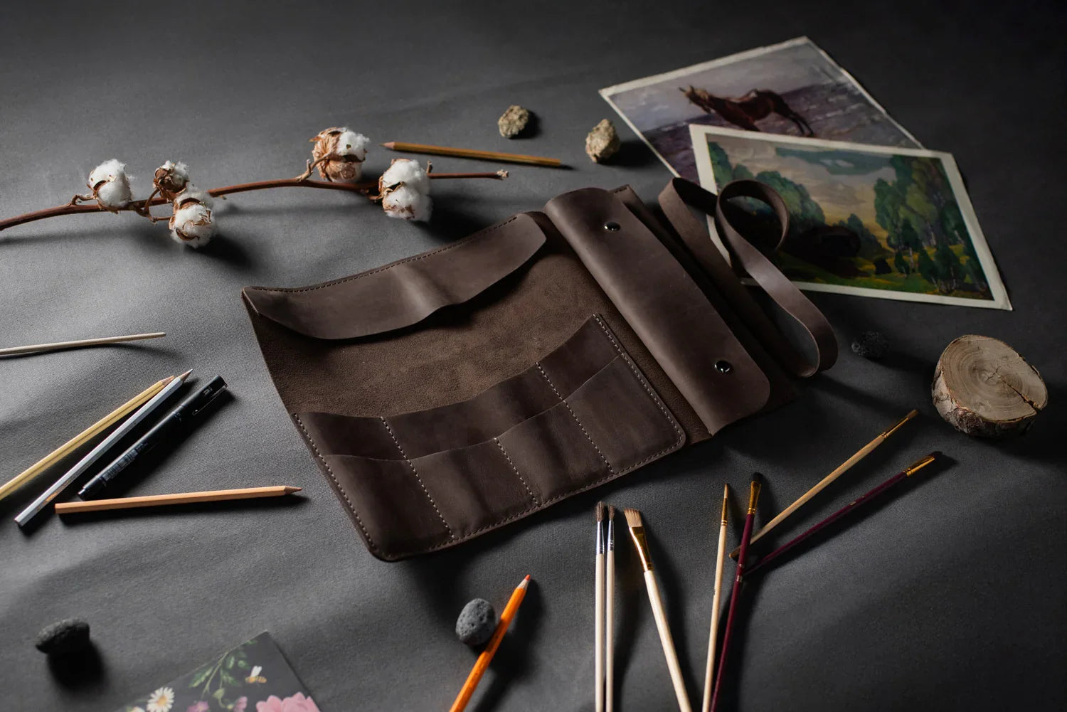 Artist’s Brush and Tool Roll – Handmade in Waxed Leather