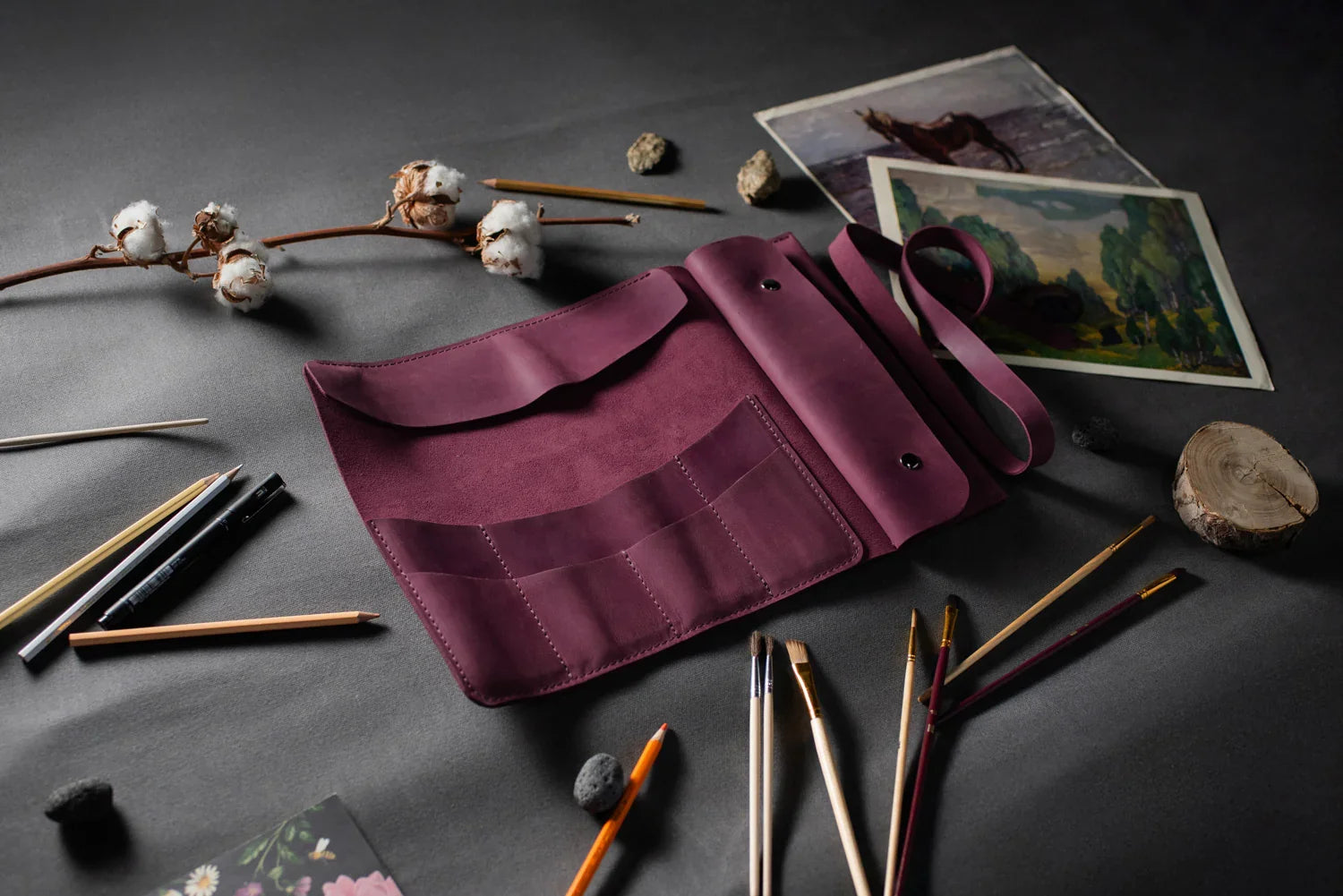 Artist’s Brush and Tool Roll – Handmade in Waxed Leather