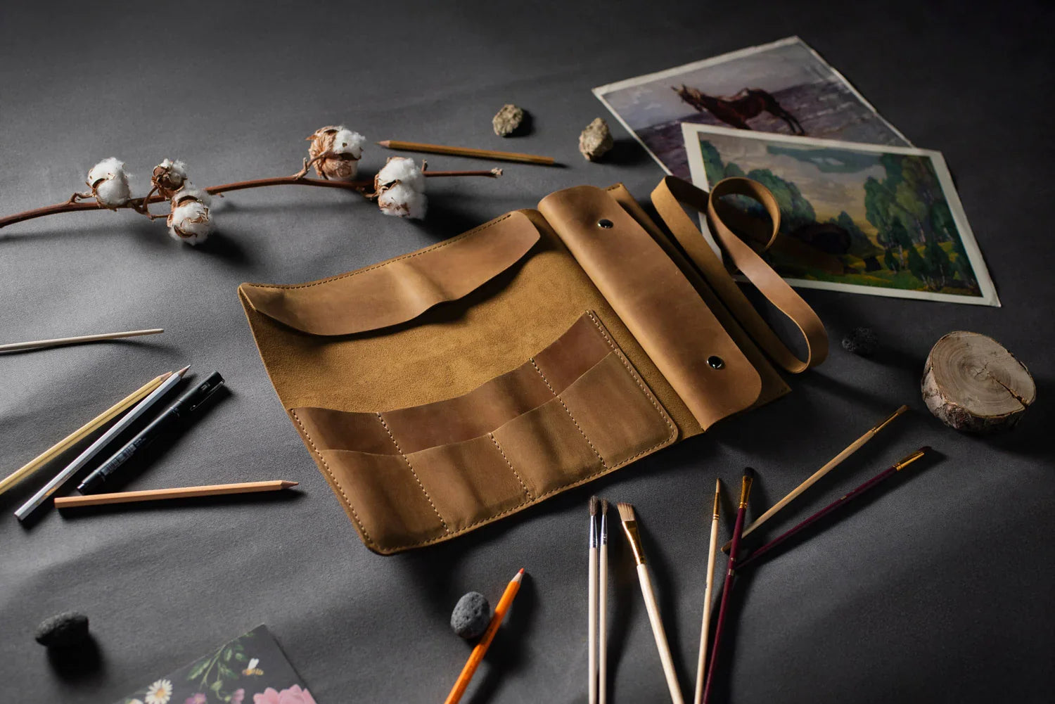 Artist’s Brush and Tool Roll – Handmade in Waxed Leather