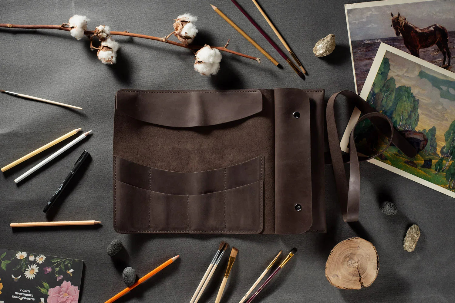 Artist’s Brush and Tool Roll – Handmade in Waxed Leather