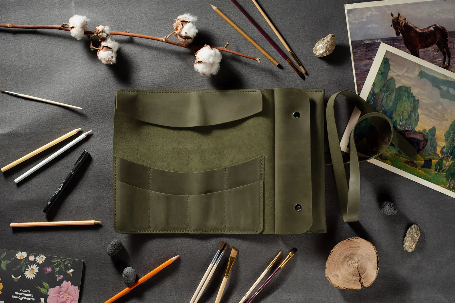 Artist’s Brush and Tool Roll – Handmade in Waxed Leather