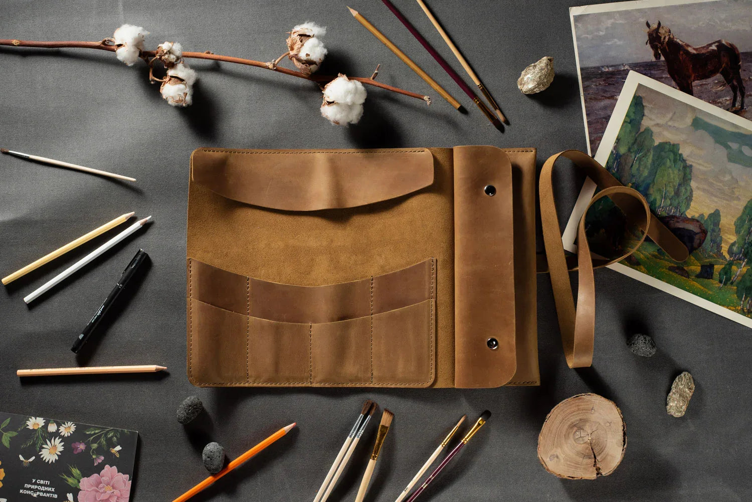 Artist’s Brush and Tool Roll – Handmade in Waxed Leather
