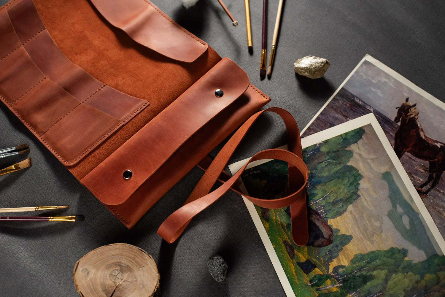 Artist’s Brush and Tool Roll – Handmade in Waxed Leather