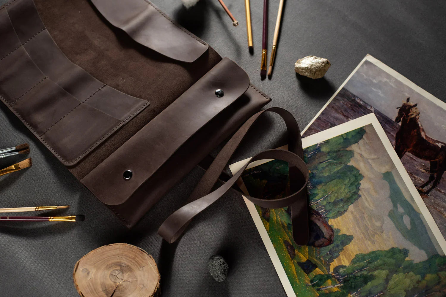 Artist’s Brush and Tool Roll – Handmade in Waxed Leather