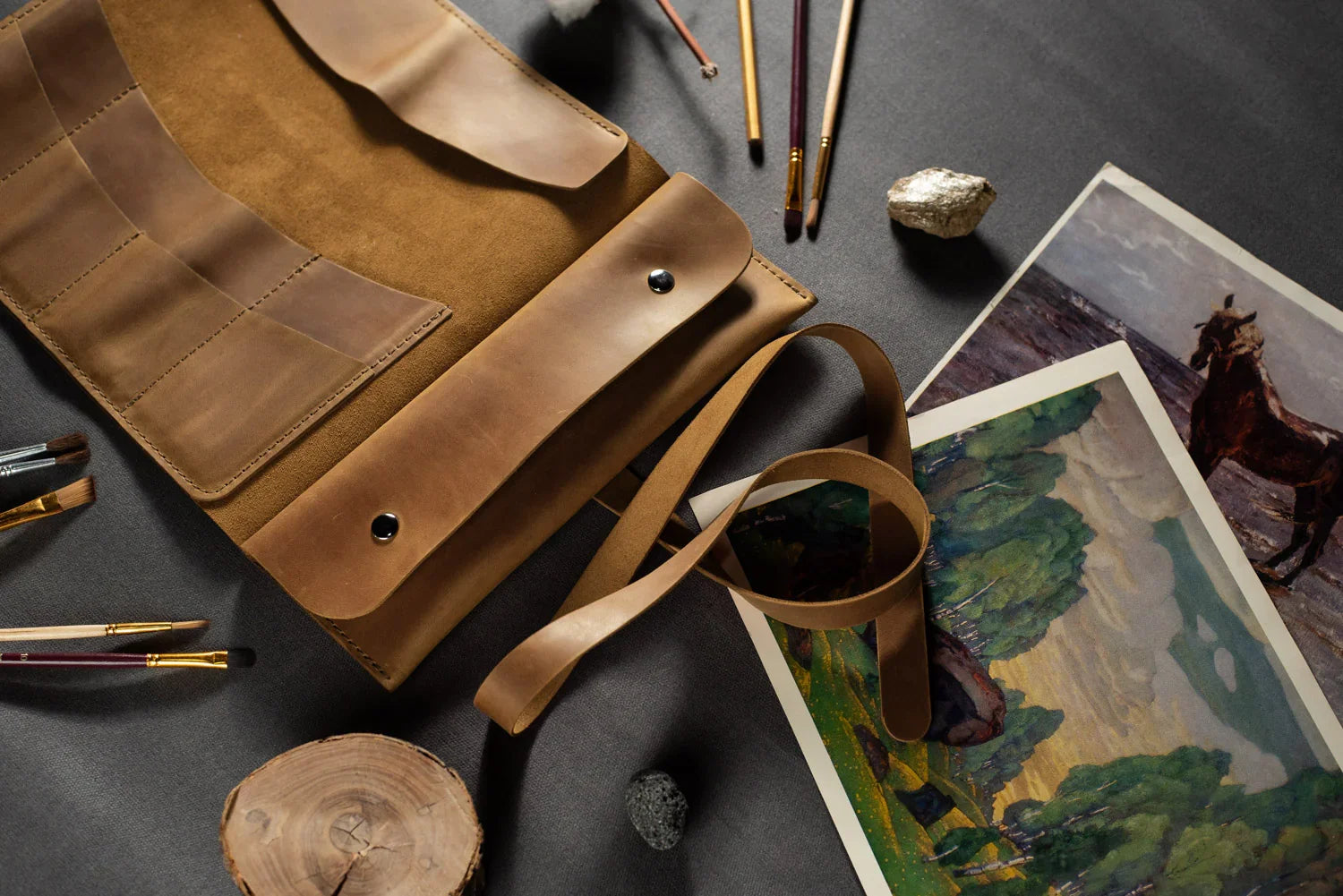 Artist’s Brush and Tool Roll – Handmade in Waxed Leather