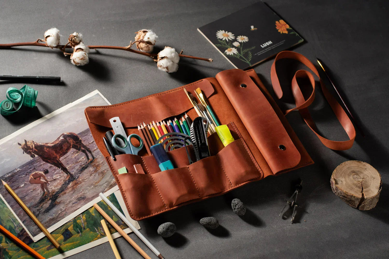 Artist’s Brush and Tool Roll – Handmade in Waxed Leather