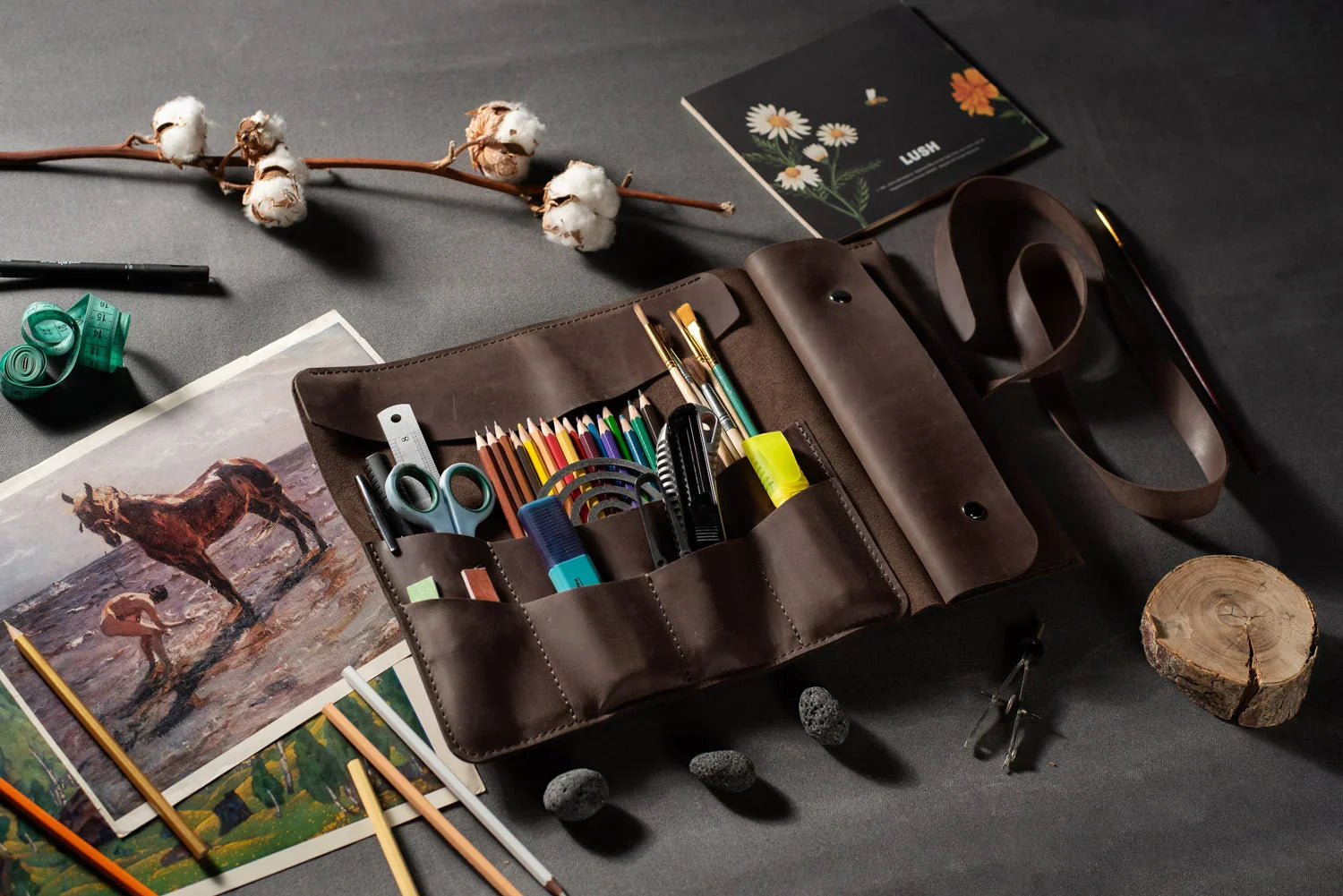 Artist’s Brush and Tool Roll – Handmade in Waxed Leather