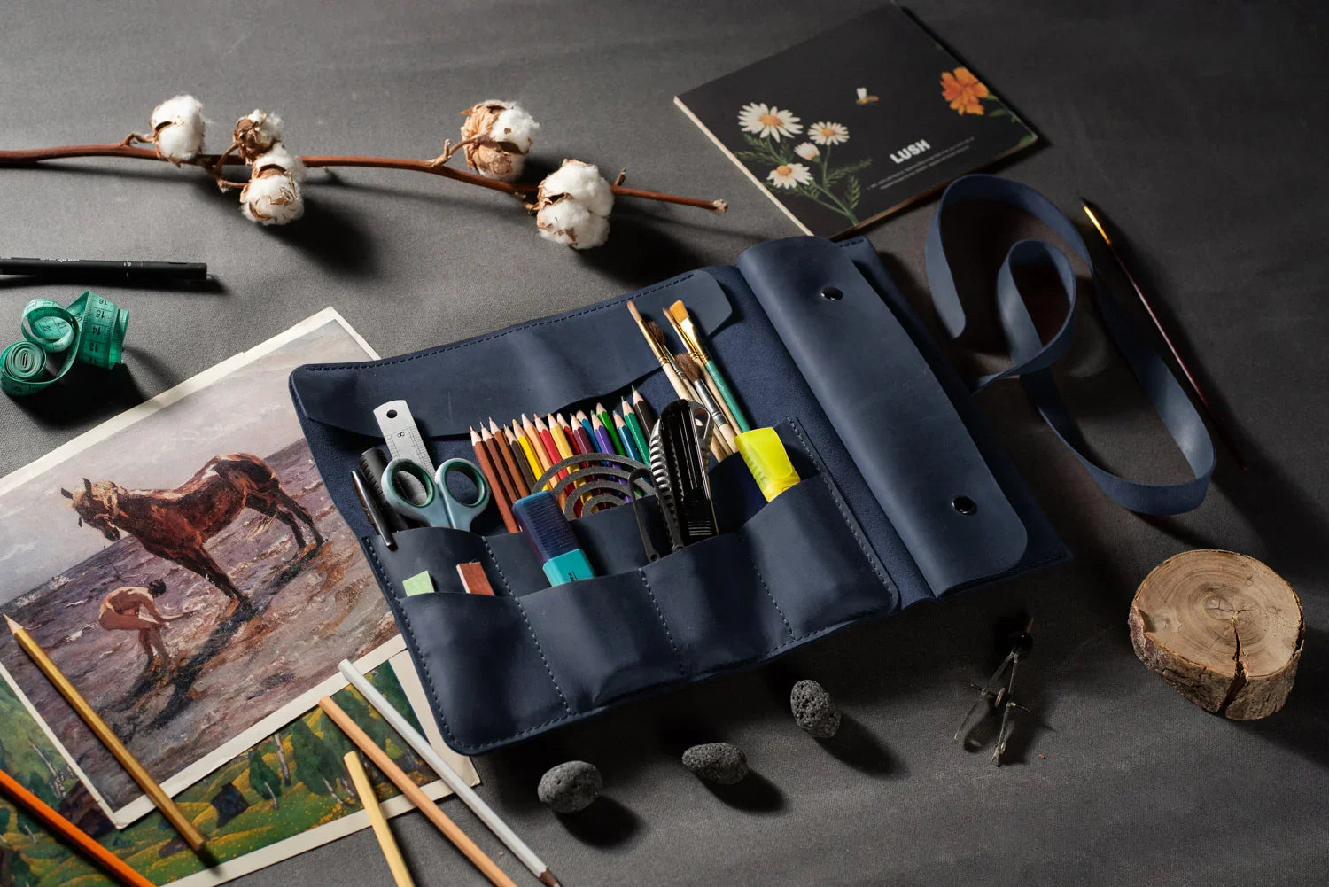Artist’s Brush and Tool Roll – Handmade in Waxed Leather