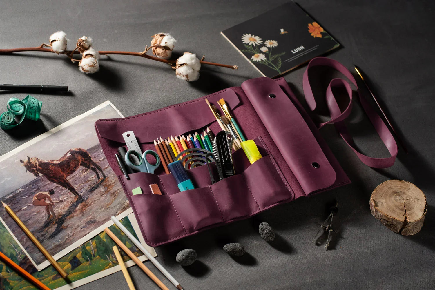 Artist’s Brush and Tool Roll – Handmade in Waxed Leather