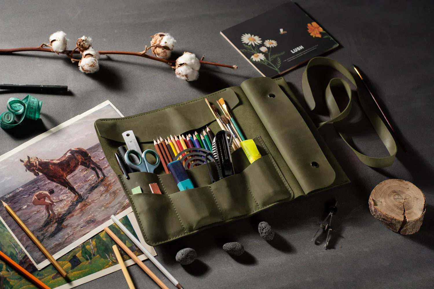 Artist’s Brush and Tool Roll – Handmade in Waxed Leather