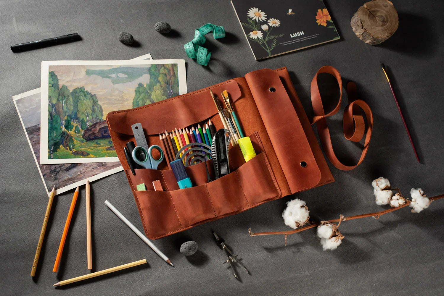 Artist’s Brush and Tool Roll – Handmade in Waxed Leather