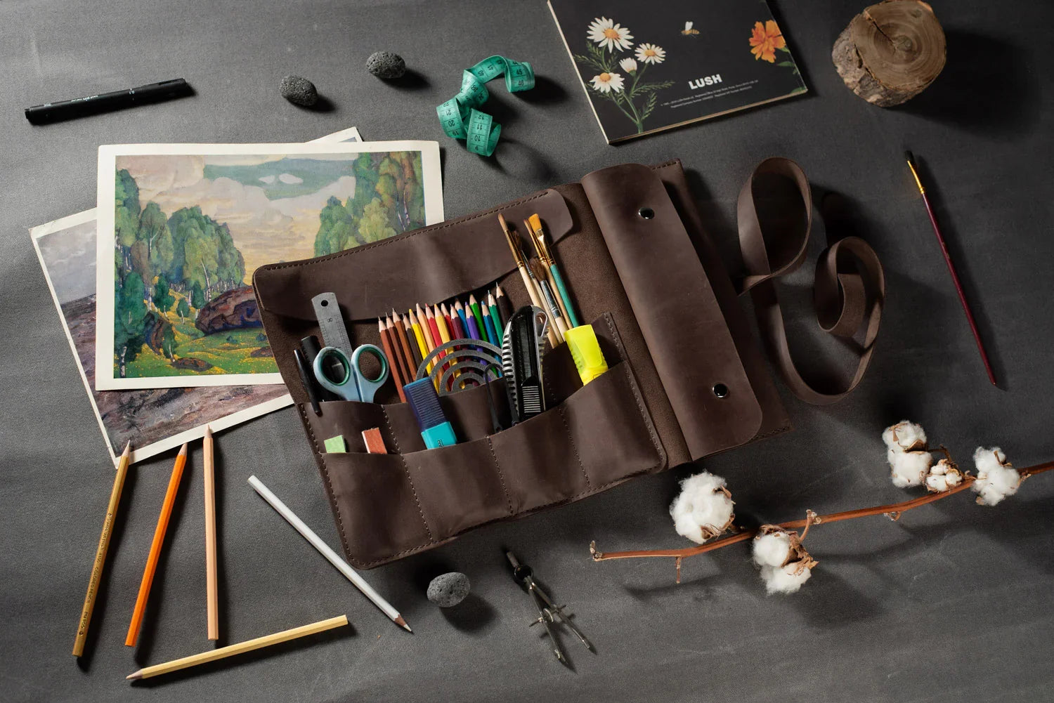 Artist’s Brush and Tool Roll – Handmade in Waxed Leather