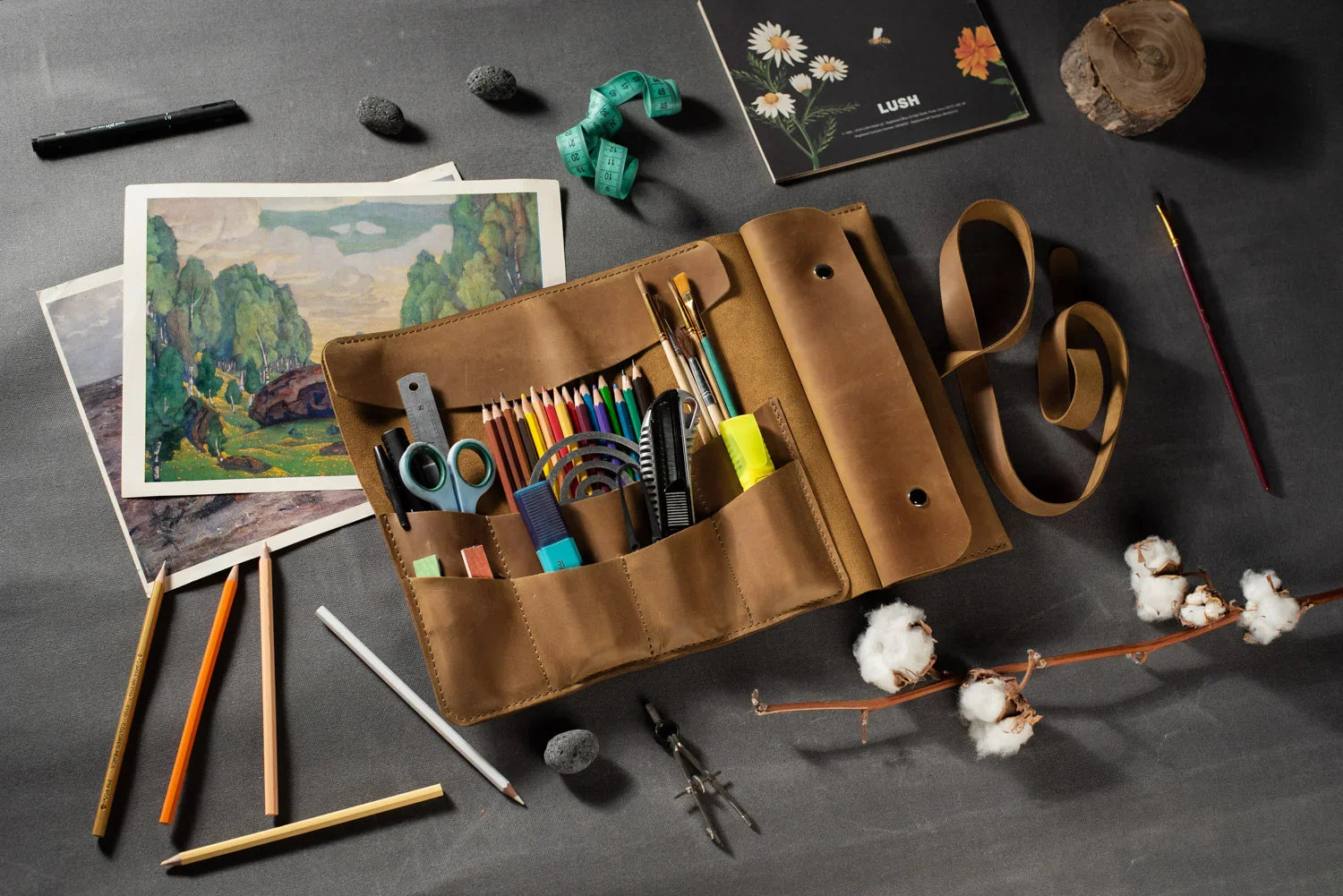 Artist’s Brush and Tool Roll – Handmade in Waxed Leather