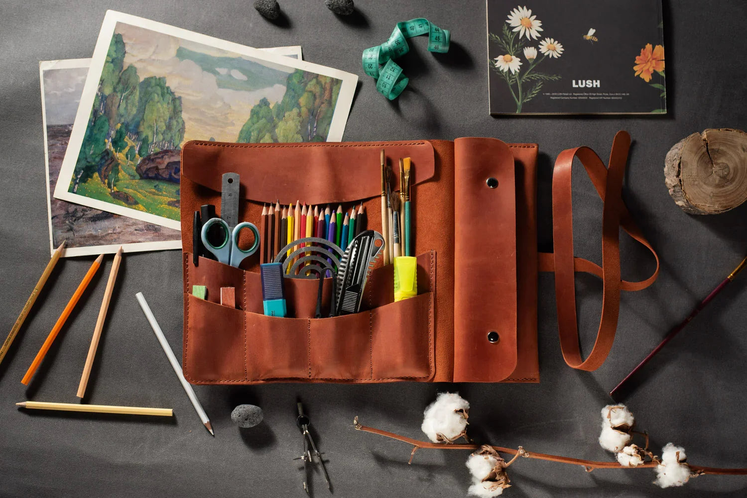 Artist’s Brush and Tool Roll – Handmade in Waxed Leather