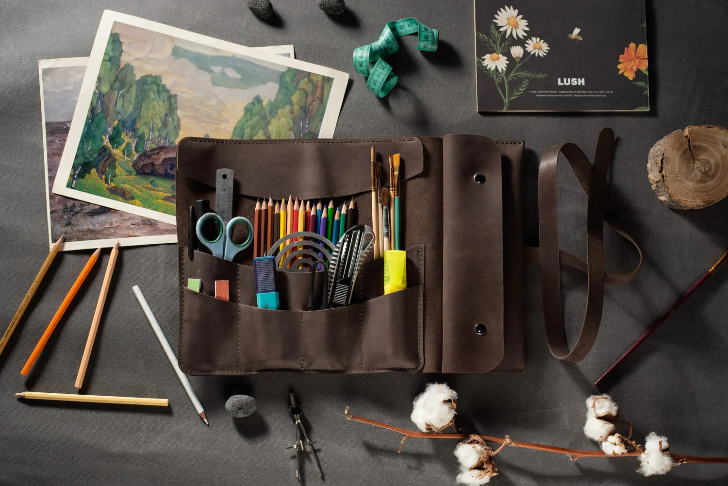 Artist’s Brush and Tool Roll – Handmade in Waxed Leather