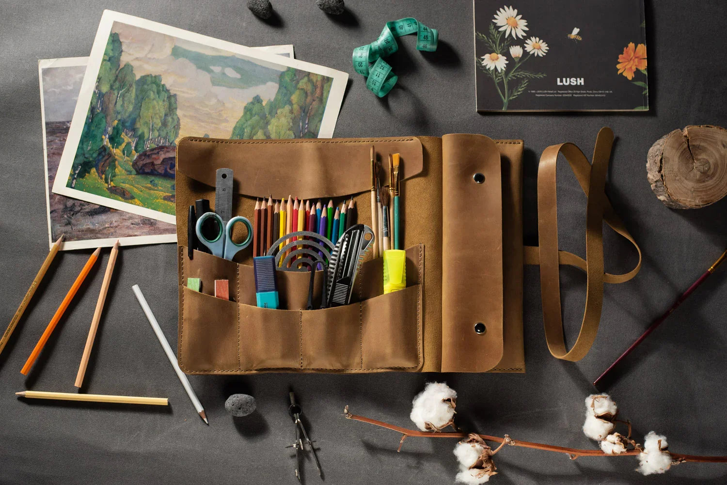 Artist’s Brush and Tool Roll – Handmade in Waxed Leather