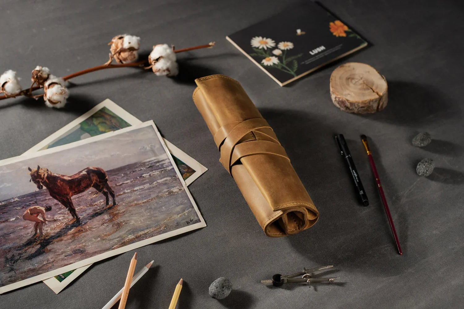 Artist’s Brush and Tool Roll – Handmade in Waxed Leather