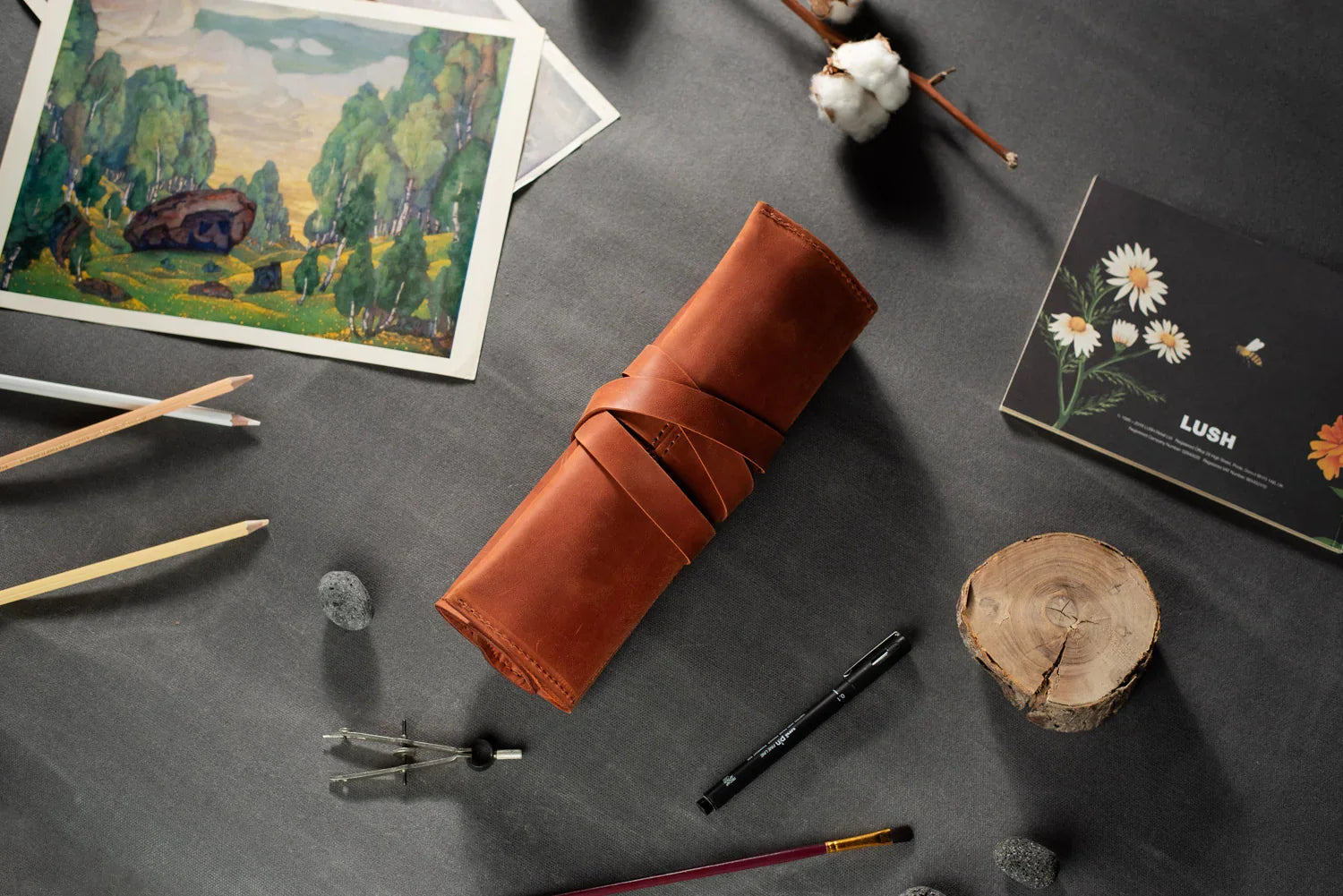 Artist’s Brush and Tool Roll – Handmade in Waxed Leather