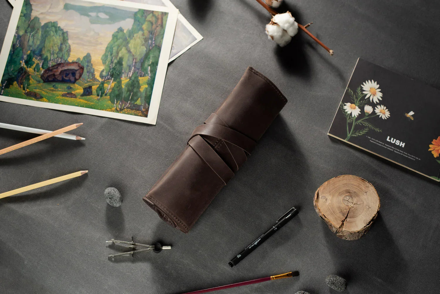 Artist’s Brush and Tool Roll – Handmade in Waxed Leather