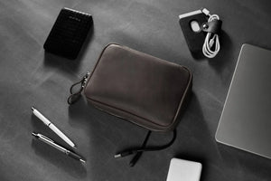 Distressed Leather Tech Organizer with Zipper | Tech & Cable Case