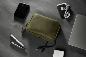 Distressed Leather Tech Organizer with Zipper | Tech & Cable Case