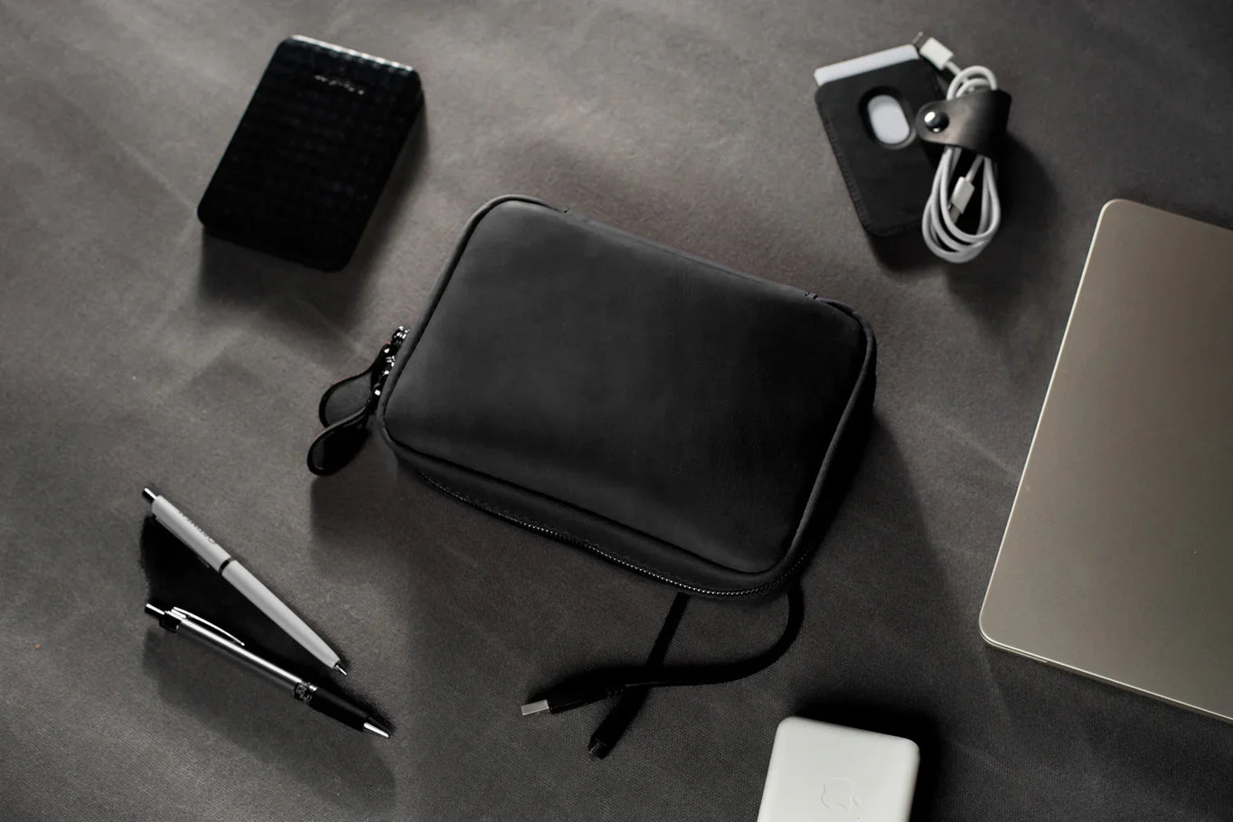 Distressed Leather Tech Organizer with Zipper | Tech & Cable Case