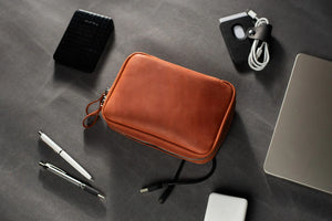 Distressed Leather Tech Organizer with Zipper | Tech & Cable Case