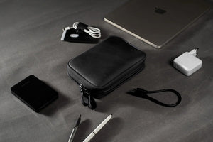 Distressed Leather Tech Organizer with Zipper | Tech & Cable Case