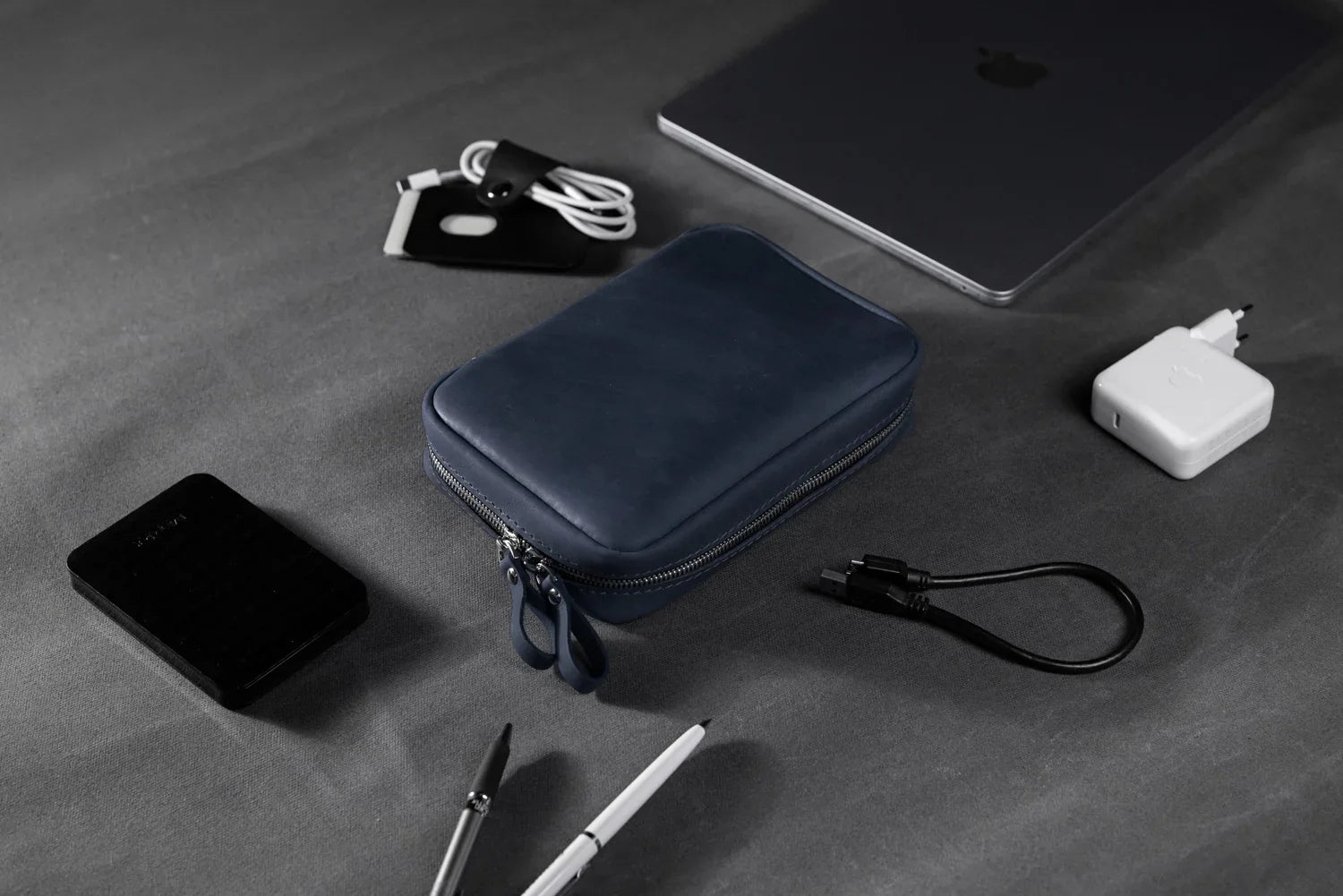 Distressed Leather Tech Organizer with Zipper | Tech & Cable Case