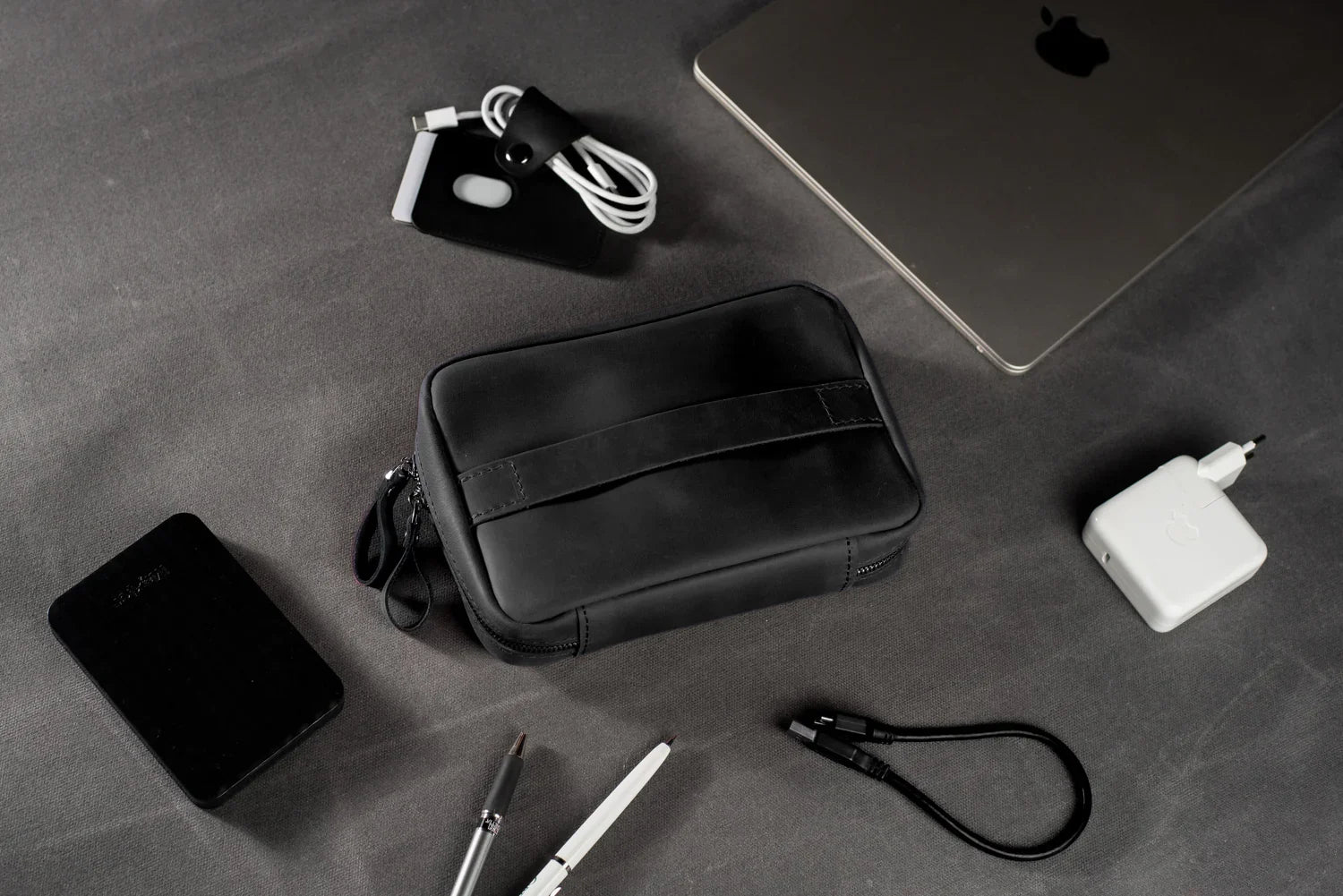 Distressed Leather Tech Organizer with Zipper | Tech & Cable Case