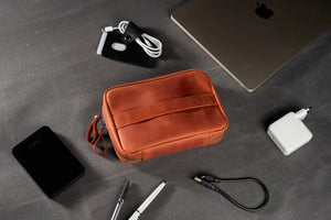 Distressed Leather Tech Organizer with Zipper | Tech & Cable Case