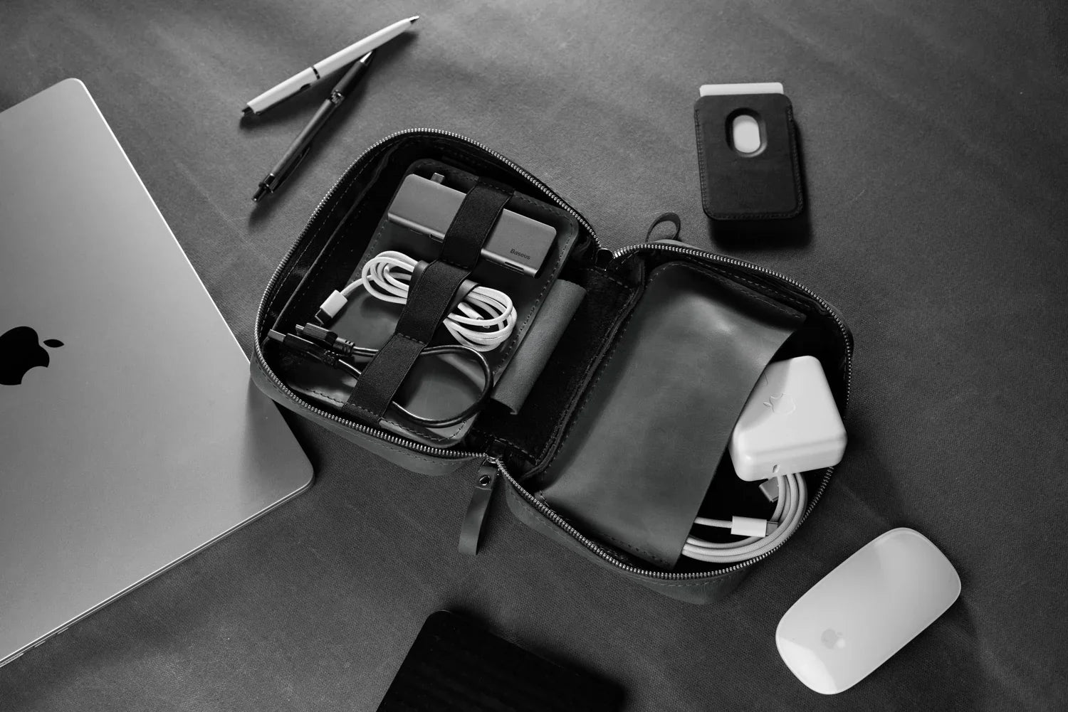 Distressed Leather Tech Organizer with Zipper | Tech & Cable Case