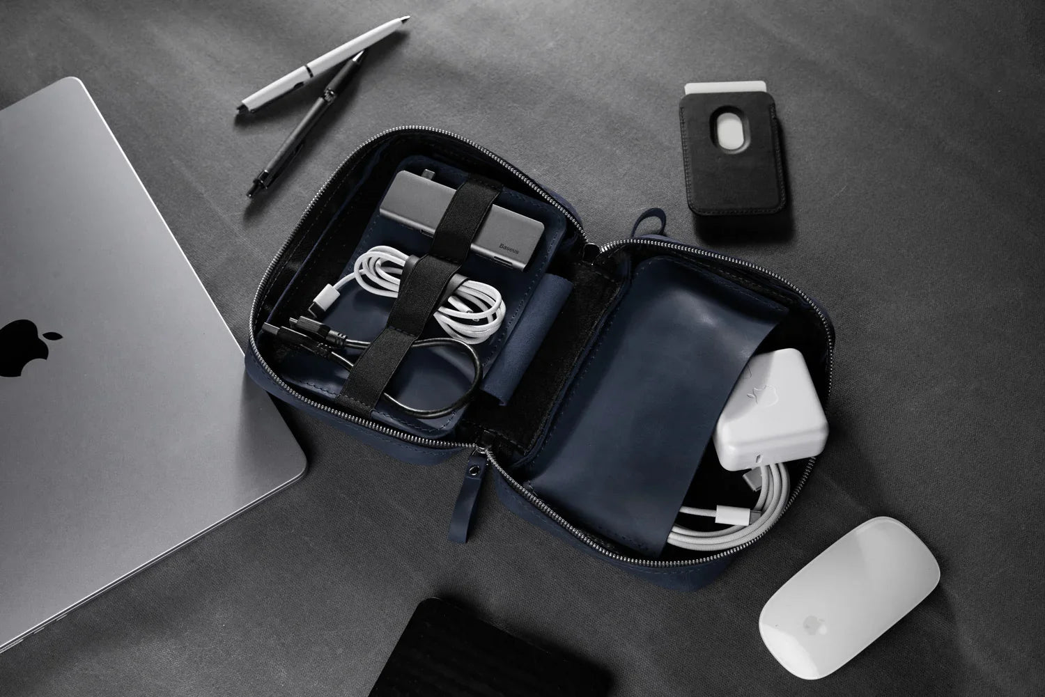 Distressed Leather Tech Organizer with Zipper | Tech & Cable Case