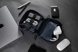 Distressed Leather Tech Organizer with Zipper | Tech & Cable Case