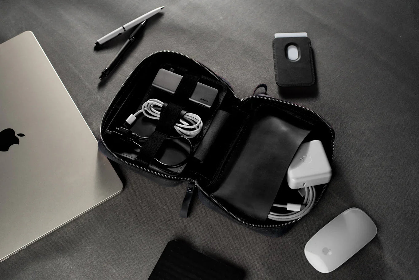 Distressed Leather Tech Organizer with Zipper | Tech & Cable Case